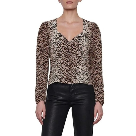 Nwt Frame | Leopard Print Silk Peplum Blouse - Picture 1 of 11
